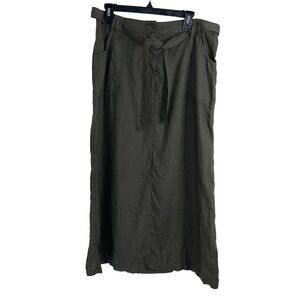Caroll Womens Skirt Size 44 Green Cargo Maxi Belted Pockets Pure Linen